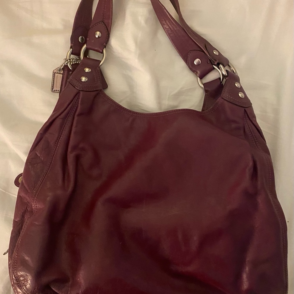 Coach Purple Leather Shoulder Bag with Silver Hardware - Picture 2 of 5
